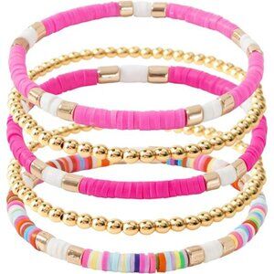 Surfer Heishi Clay Bead Bracelets for Women Bohemian Stackable Gold Rose